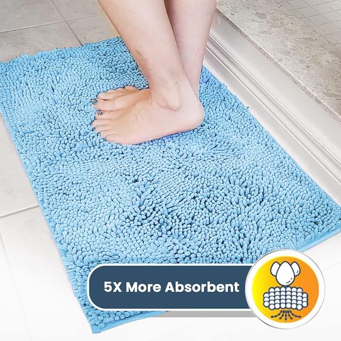 Muddy Mat® | Super Absorbent Door Mat Indoor, Microfiber Quick Dry Chenille Entryway Rug, Non-Slip Front Door Mat, Indoor Mats for Entryway, Machine Washable Pet Rug, Sky Blue 35"x60"