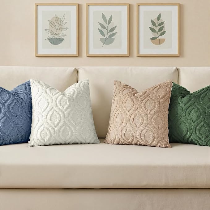 decorUhome Throw Pillow Covers 20x20 Inch Set of 2, Soft Plush Faux Wool Blue Solid Couch Pillow Covers, Accent Farmhouse Neutral Square Pillow Cases for Sofa Bed Living Room