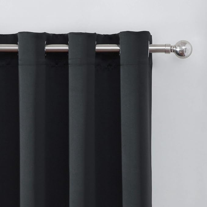 LEMOMO Black Blackout Curtains 66 x 63 Inch Length/Set of 2 Curtain Panels/Thermal Insulated Room Darkening Blackout Curtains for Bedroom