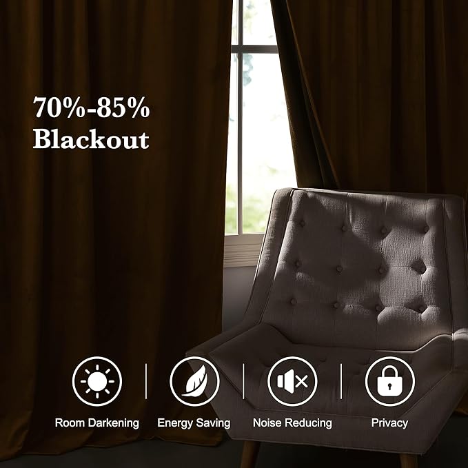 RYB HOME Luxurious Bronze Velvet Curtain Panels for Living Room Bedroom, Heavy Duty Thermal Insulated Floor-Length Velvet Drapes with Hook Belt for Vintage Decor, 52" W x L102 L, 2 Panels Set