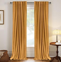 100% Blackout Shield Linen Blackout Curtains for Bedroom 102 Inches Long,Back Tab/Rod Pocket Living Room Drapes,Thermal Insulated Textured Blackout Curtains 2 Panels Set,50" W x 102" L,Mustard Yellow