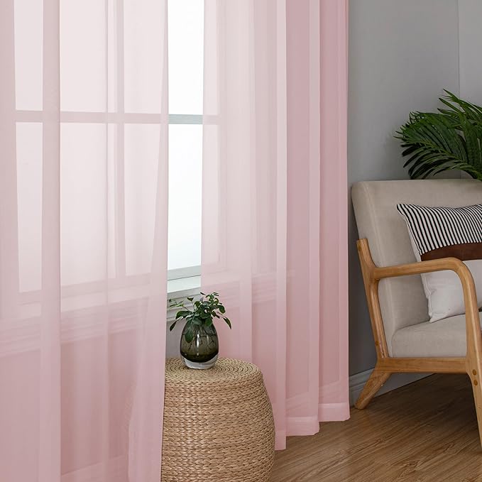 Simplebrand Blush Sheer Curtains 63 Inch Length 2 Panels, Rod Pocket Solid Color Window Sheer Curtain Panels, Elegant Curtains & Drapes for Living Room, Bedroom 2 Panels (42" W x 63" L)