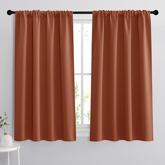 RYB HOME 54 inch Blackout Curtains for Living Room, Rod Pocket Thermal Insulated Small Window Drapes Room Darkening Shades for Bedroom Studio Dorm, W 42 x L 54 inch, Set of 2 Panels, Burnt Orange