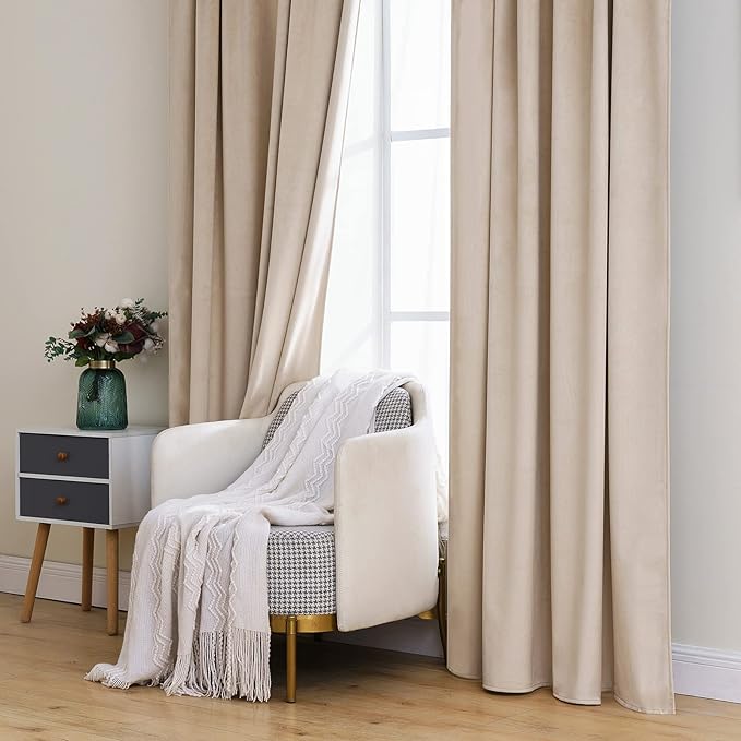 MIULEE Velvet Curtains 108 inches Long 2 Panels - Luxury Blackout Curtains for Bedroom Living Room Thermal Insulated Super Soft Window Drapes Rod Pocket & Back Tab, Camel Beige