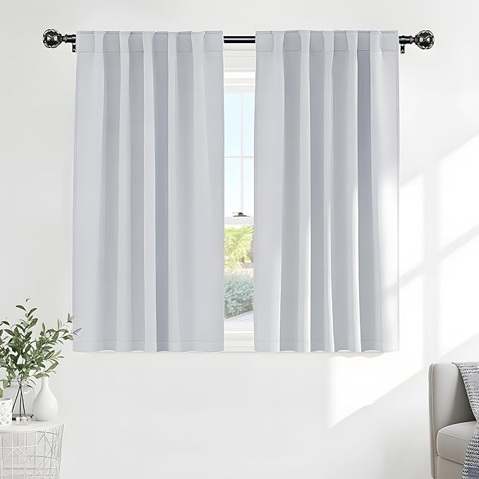 PONY DANCE Short Drapes for Kinchen, Drapes for Bathroom Window, Privacy Curtain Tiers for Basement Windows, loft Curtain Tiers for Bedroom (2 Panels,Greyish White, 34x54 Inch)