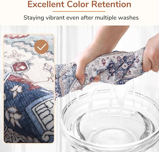 OPPODREAM Soft Round Rug 3ft, Washable Circle Rug 3ft with Non Slip Backing Play Room, Low-Pile Carpet 3 ft, Small Faux Cashmere Throw Carpet, Navy Blue & Red & Cream