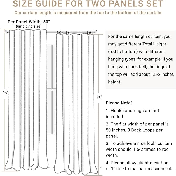 100% Blackout Shield Linen Blackout Curtains for Bedroom 96 Inches Long, Back Tab/Rod Pocket Living Room Drapes, Thermal Insulated Blackout Curtains 2 Panels Set, 50" W x 96" L, Dark Cyan