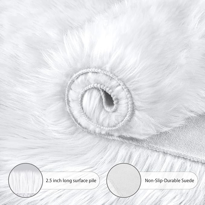 Ciicool White Faux Fur Rug 8 x 10 Feet, Large Fluffy Carpet, Faux Fur Sheepskin Rugs for Living Room, Shaggy Washable Rug for Bedroom, Luxury Room Decor, Fuzzy Rugs, Rectangle