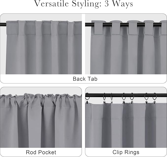 PONY DANCE Blackout Curtains 84 inch Length 2 Panels Set - Window Curtains for Living Room Back Tab Drapes Thermal Insulated Room Darkening, 52 x 84 inches, Silver Grey, 2 Panels