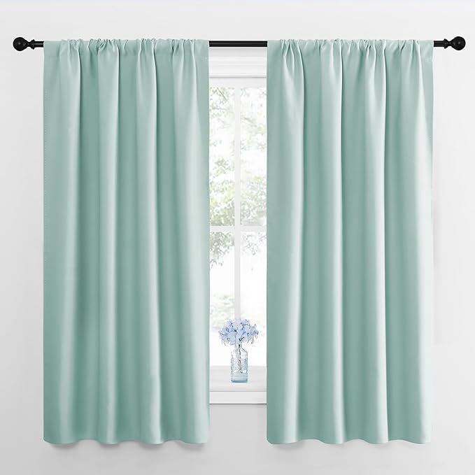 NICETOWN Kitchen Curtains, Short Blackout Curtains & Drapes, Aqua Blue, 34" Wide by 54" Long, 2 PCs, Thermal Insulated Blackout Curtain Panels for Kids Room, Play Room