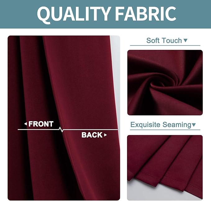 ChrisDowa Grommet Blackout Curtains for Bedroom and Living Room - 2 Panels Set Thermal Insulated Room Darkening Curtains (Burgundy Red, 52W x 54L)