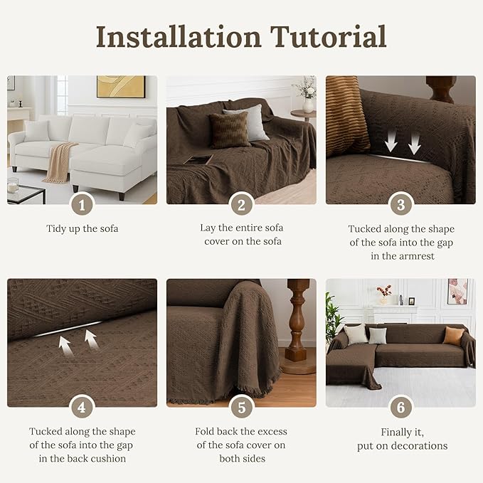 HOMERILLA Sectional Couch Covers for Sectional Sofa L Shaped Couch Cover Blanket 2 Pieces Sofa Covers Sectional Couch Cover L Shape Furniture Protector (Chocolate, X-Large)