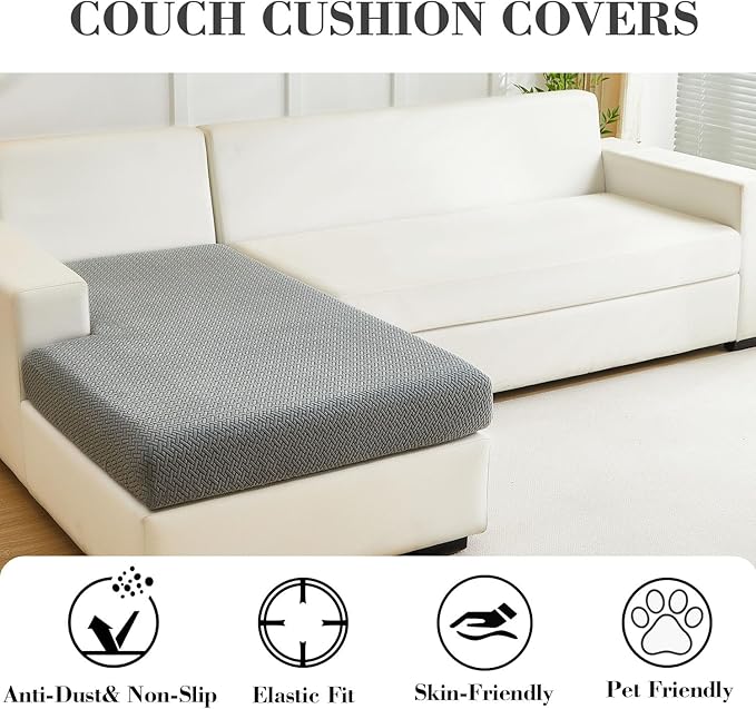 Sofa Covers Couch Covers for Sofa Pet Friendly Couch Cushion Covers Universal Sofa Covers Washable Stretch Slipcovers for Sectional Sofa (Texture Gray,Chaise Cover)