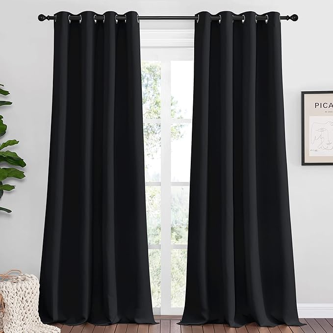 NICETOWN Halloween Patio Blackout Curtain Shades, 2 Panels, 55 inches x 108 inches, Black, Summer Home Decoration Thermal Insulated Grommet Blackout Draperies/Drapes for Kitchen