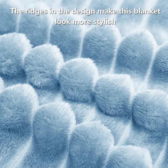 HIMEET Light Blue Ribbed Throw Blanket for Couch - 300GSM Lightweight Soft Fleece Blanket for Women Men, Cozy Blankets for Mothers Gifts, Striped Spring Home Room Decor, Light Blue, 50x60 Inches