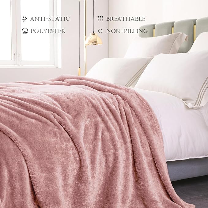 Exclusivo Mezcla Plush Fuzzy Fleece Bed Blanket Twin Size, Super Soft, Fluffy and Warm Blankets for Couch, Bed, All Season (Dusty Pink, 90x66 inches)