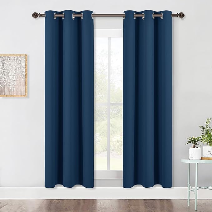 NICETOWN Bedroom Blackout Draperies Panels, 2 Panels, 42 x 72 Inch, Moroccan Blue, Three Pass Microfiber Noise Reducing Thermal Insulated Solid Ring Top Window Curtains