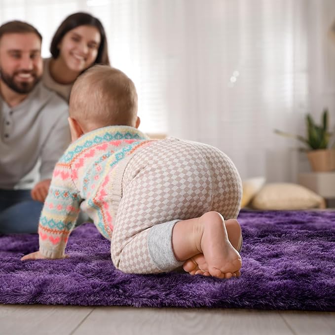 Goideal Fluffy Rug for Bedroom Living Room, 5x7 Purple Area Rugs, Faux Fur Shag Modern Carpet Ultra Soft Girls Boys Room Home Decor, Tie-Dyed