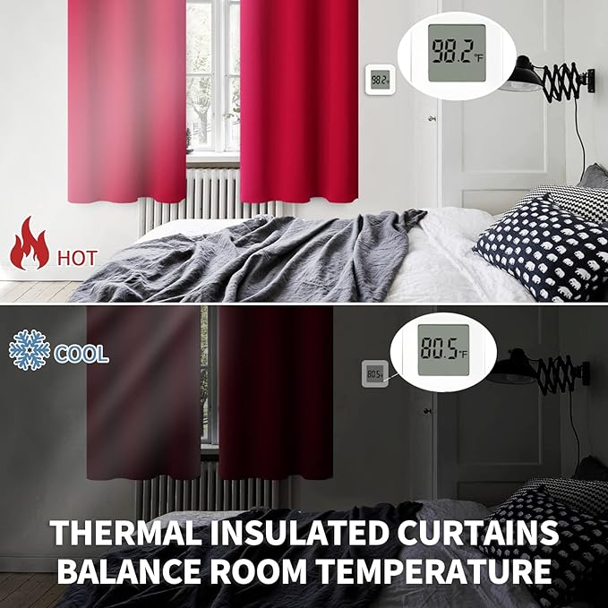 BGment Room Darkening Curtains 45 Inches Long - Grommet Thermal Insulated Drapes Window Treatment Curtains for Bedroom, 2 Panels, 52 x 45 Inch, Red