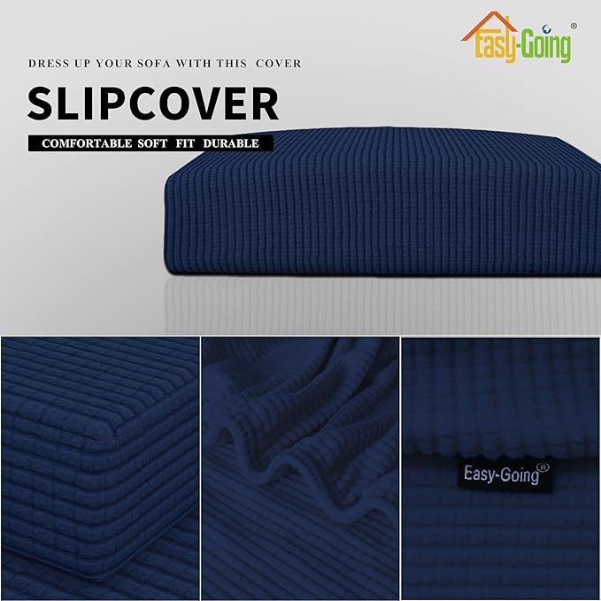 Easy-Going Stretch Loveseat Cushion Cover Sofa Cushion Furniture Protector Sofa Seat Sofa Slipcover Sofa Cover Soft Flexibility with Elastic Bottom(Loveseat Cushion, Navy)