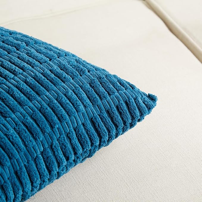 Fancy Homi 4 Packs Teal Decorative Throw Pillow Covers 20x20 Inch for Living Room Couch Bed Sofa, Rustic Farmhouse Boho Home Decor, Soft Striped Corduroy Square Cushion Case 50x50 cm