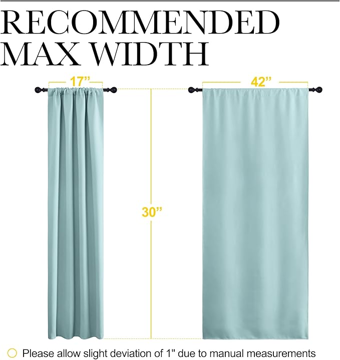 NICETOWN 2 Panels Blackout Curtains, Rod Pocket Thermal Insulated Drapes for Kitchen, Heavy Duty Small Window Treatment for Dorm Room, Studio Apartment, Basement (Aqua Green, W42 x L30)