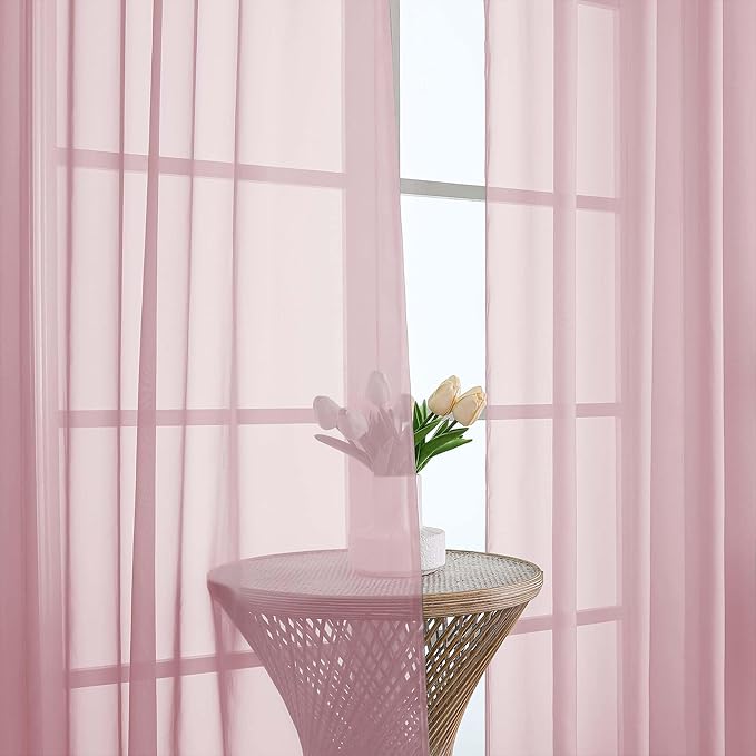 Chyhomenyc Blush Pink Sheer Curtains 63 Inches Long 2 Panels, Light Filtering Bright Lightweight Curtains for Living Room, Soft Gentle Voile Rod Pocket Bedroom Window Drapes, 59Wx63L Inch, 2PCS
