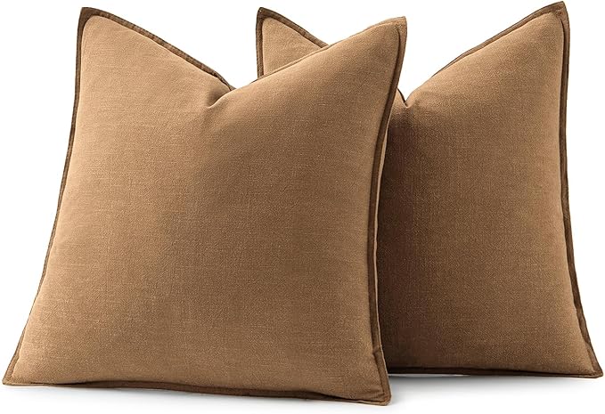 MIULEE Decorative Linen Pillow Covers 20x20 Inch Brown Boho Farmhouse Neutral Couch Throw Pillows for Bed Pack of 2 Accent Modern Pillowcase Sofa Livingroom Home Decor