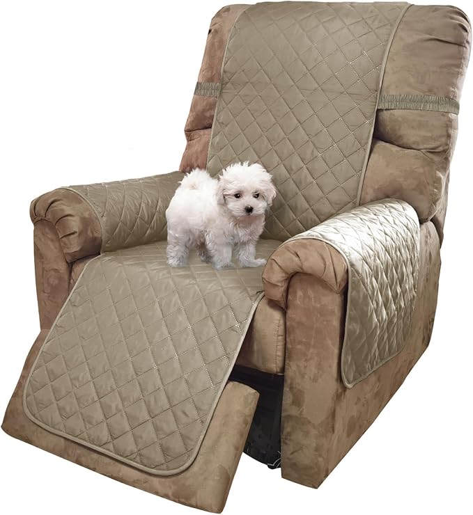 U-NICE HOME Recliner Chair Covers Reversible Quilted Water Repellent Pet Protectors with Elastic Straps (23''Recliner Small, Khaki/Light Grey)