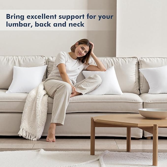 MIULEE Throw Pillows Inserts, Pack of 2 22x22 Inch 100% Virgin Fiber Filling Bed Couch Pillows