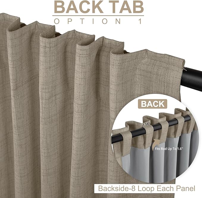 100% Blackout Shield Linen Blackout Curtains for Bedroom 63 Inches Long, Back Tab/Rod Pocket Living Room Drapes, Thermal Insulated Blackout Curtains 2 Panels Set, 50" W x 63" L, Faux Linen