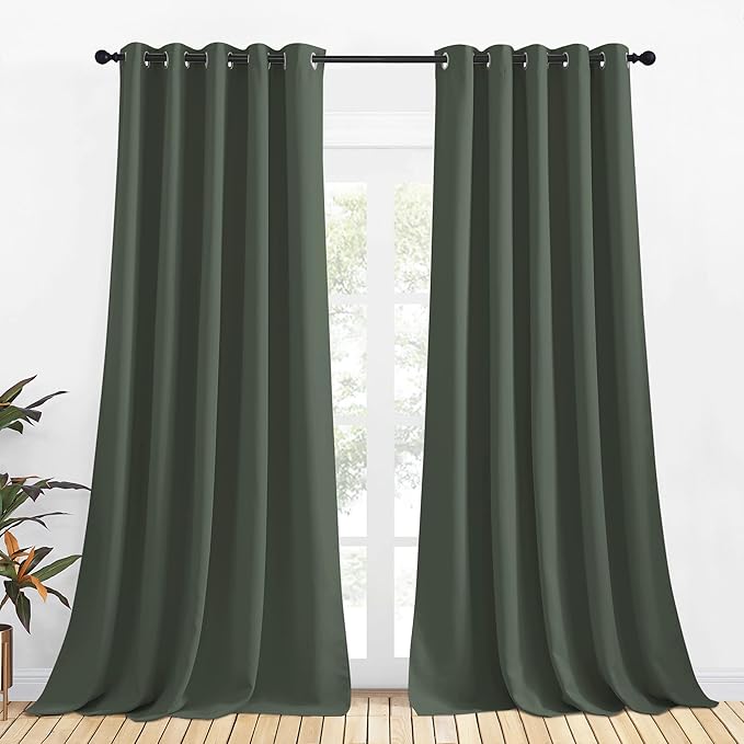 NICETOWN Room Darkening Draperies Window Curtain Panels, Dark Mallard, 2 Panels, W70 x L108 -inch, Thermal Insulated Grommet Room Darkening Curtains for Bedroom