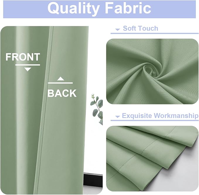 Simplebrand Ava Light Green Blackout Curtains for Bedroom 96 Inches Long 2 Panels, Solid Thermal Insulated, Energy Saving Nursery Window Treatment Curtains Blackout Drapes, W50 x L96 Inch, Light Green