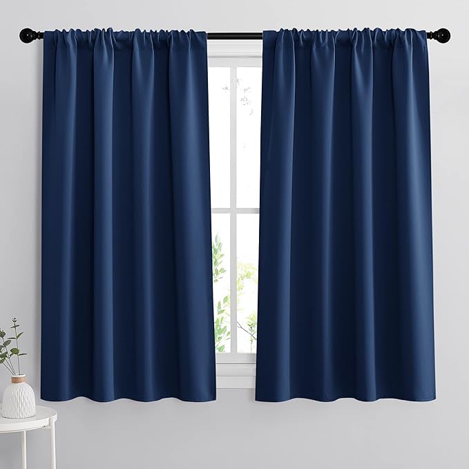 RYB HOME 54 inch Blackout Curtains for Living Room, Rod Pocket Thermal Insulated Small Window Drapes Room Darkening Shades for Bedroom Studio Dorm, W 42 x L 54 inch, Set of 2 Panels, Navy Blue