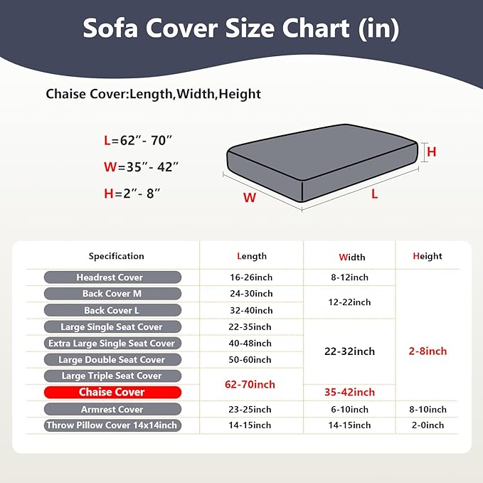 Couch Cushion Covers for Sofa Couch Covers Wear-Resistant Universal Sofa Cover Washable Stretch for Sectional Slipcovers (Texture-Sea Blue,Chaise Cover)