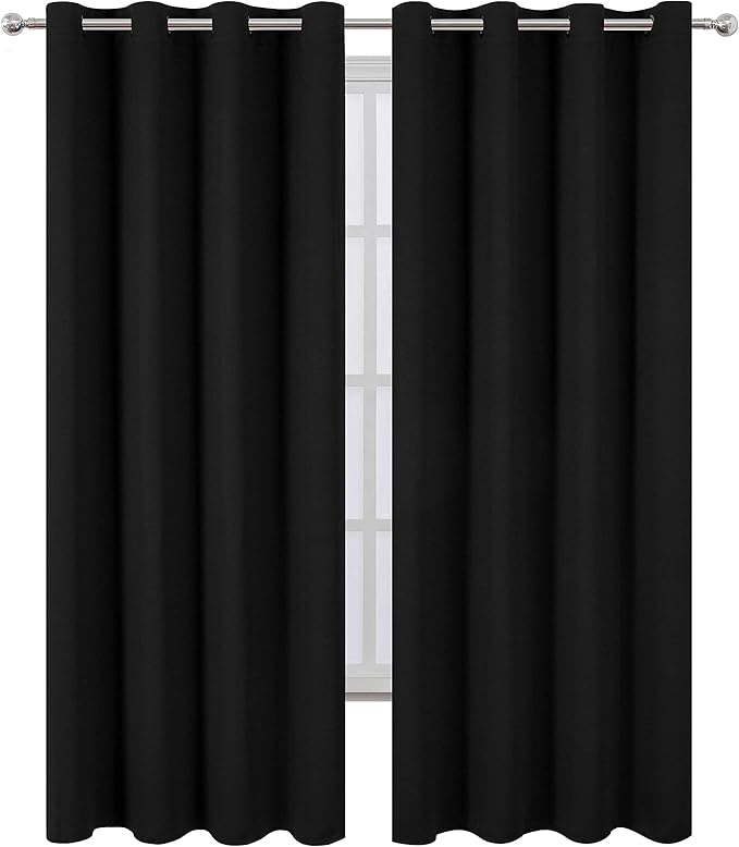LEMOMO Blackout Curtains 52 x 84 inches Long Black Curtains Set of 2 Panels Thermal Insulated Room Darkening Curtains for Bedroom