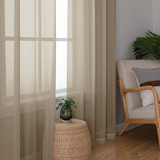 Chyhomenyc Taupe Sheer Curtains 84 Inches Long 2 Panels Set- Light Filtering Curtains for Bedroom, Soft Airy Voile Rod Pocket Living Room Window Drapes, 42Wx84L Inches, 2 PCS