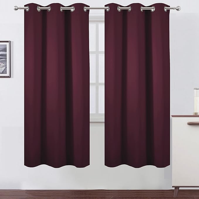 LEMOMO Burgundy Red Blackout Curtains/42 x 72 Inch/Set of 2 Panels Room Darkening Curtains for Bedroom