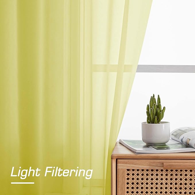 OWENIE Lemon Sheer Curtains for Bedroom Living Room 96 Inches Long 2 Panels Set, Soft Solid Light Filtering Clear Sheer Ceiling to Floor for Large Window, 2Pcs, Each 42" W x 96" L, Lemon