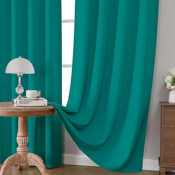 CUCRAF Turquoise Blackout Curtains Customize, Rod Pocket Room Darkening Curtain for Bedroom Living Room, Thermal Insulated Window Drapes 1 Panel (Custom Size, Color)