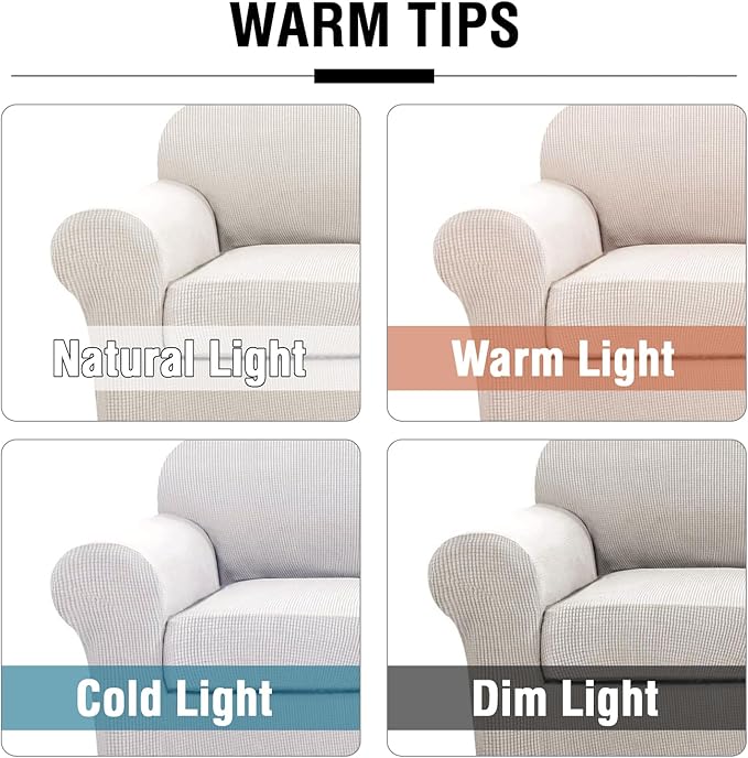 H.VERSAILTEX 3 Piece Stretch Sofa Covers for 2 Cushion Sofa Couch Covers for Living Room Sofa Slipcovers (Base Cover Plus 2 Seat Cushion Covers) Thicker Jacquard Fabric(Large Sofa, Ivory)