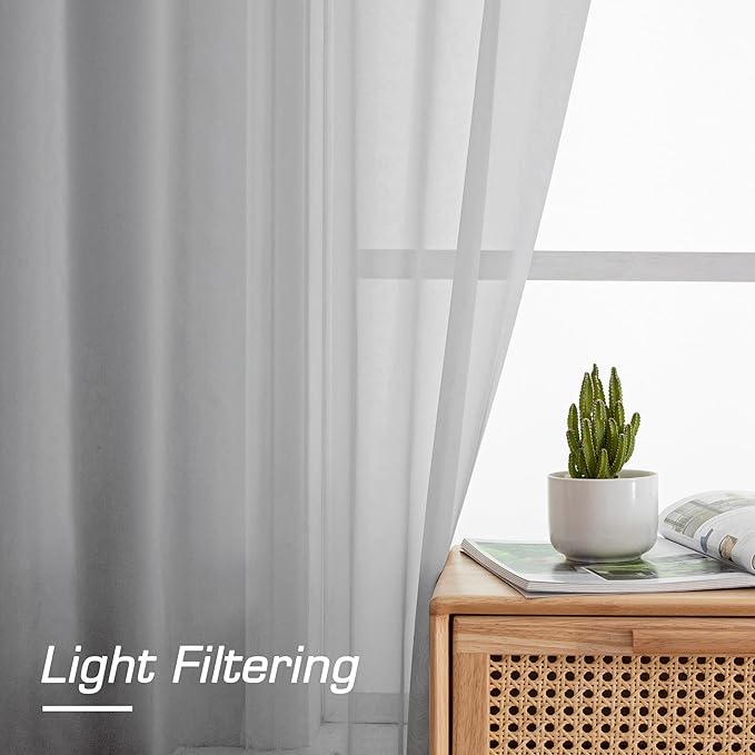 OWENIE Light Grey Sheer Curtains 84 inches Long 2 Panels Set for Bedroom Living Room, Soft Solid Living Room Sheer Curtain, Rod Pocket Light Filtering Farmhouse Curtains, 2 Pcs Each 42“ W x 84" L