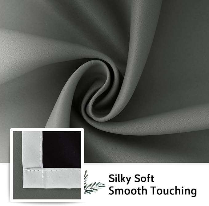 SimpleHome 100% Blackout Ombre Room Darkening Curtains for Living Room, Light Blocking Grey to Greyish White Thermal Insulated Grommet Window Drapes for Bedroom, 2 Panels, 52x96 inches Length