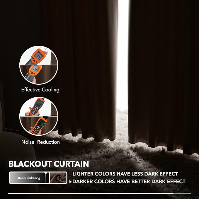 Deconovo Blackout Curtains, Thermal Insulated, W42 x L54 2 Panels, Back Tab, Machine Washable, Room-Darkening Drapes for Bedroom/Living Room Brown