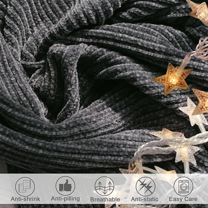 lifein Throw Blanket for Couch, Soft Boho Decor Bed Throw,Cozy Grey Knitted Chenille Small Farmhouse Lightweight Throw (Dark Grey,50 * 60")