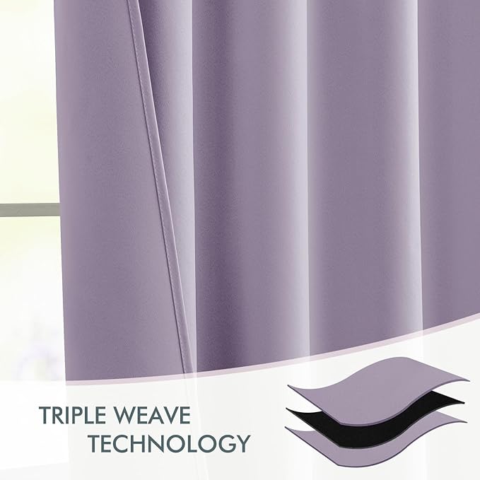 MIULEE Lilac Back Tab Blackout Curtains 108 Inch Long 2 Panels Set for Bedroom, Rod Pocket/Pinch Pleat Extra Long Thermal Insulated Living Room Darkening Pleated Light Blocking Drapes