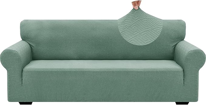 ZNSAYOTX 1 Piece Jacquard Couch Covers for 3 Cushion Couch Living Room High Stretch Sofa Cover Pets Dogs Friendly Anti Slip Thickened Slipcovers Furniture Protector (Large,New Pattern Pea Green)