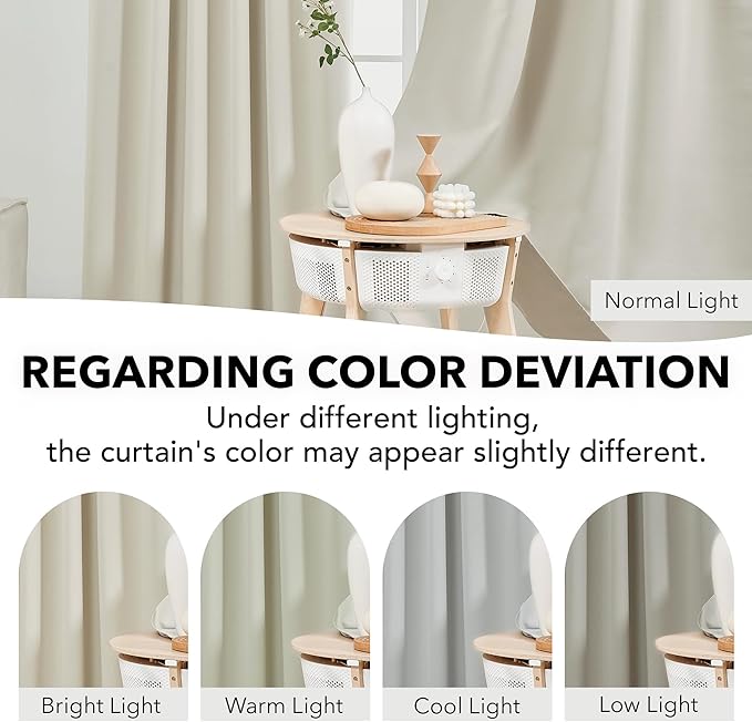 Deconovo Blackout Curtains, Thermal Insulated, W52 x L72 2 Panels, Back Tab, Machine Washable, Room-Darkening Drapes for Bedroom/Living Room Light Beige