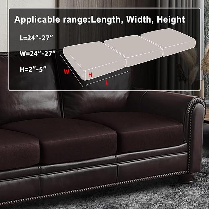 Leather Look Couch Cushion Covers Sofa Seat Slipcovers Sets Couches Furniture Protector for Sectional Armchair Loveseat Pets Kids Stretch Spandex Fabric (3 Cushion Sofa, Chocolate)