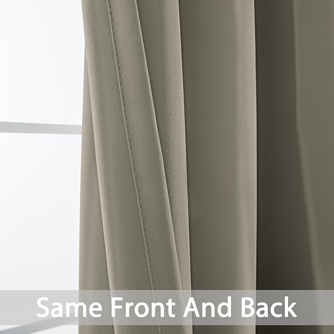 Yakamok Premium Room Darkening Thermal Insulated Curtains for Bedroom/Living Room - Classic Grommet Top (2 Panels, Taupe, 52 Inch by 96 Inch)
